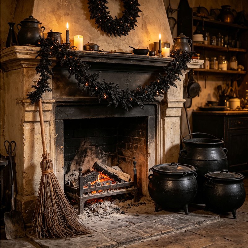 Rattan Garland Vines - 70.87in Black Cedar Halloween Decor with Dark Rose Leaves