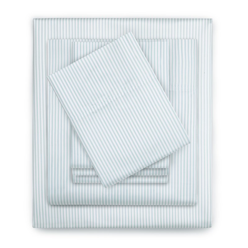 Full Bed Sheet Set with Deep Pockets - Misty Blue Stripe, 800 Thread Count Cotton-Rich