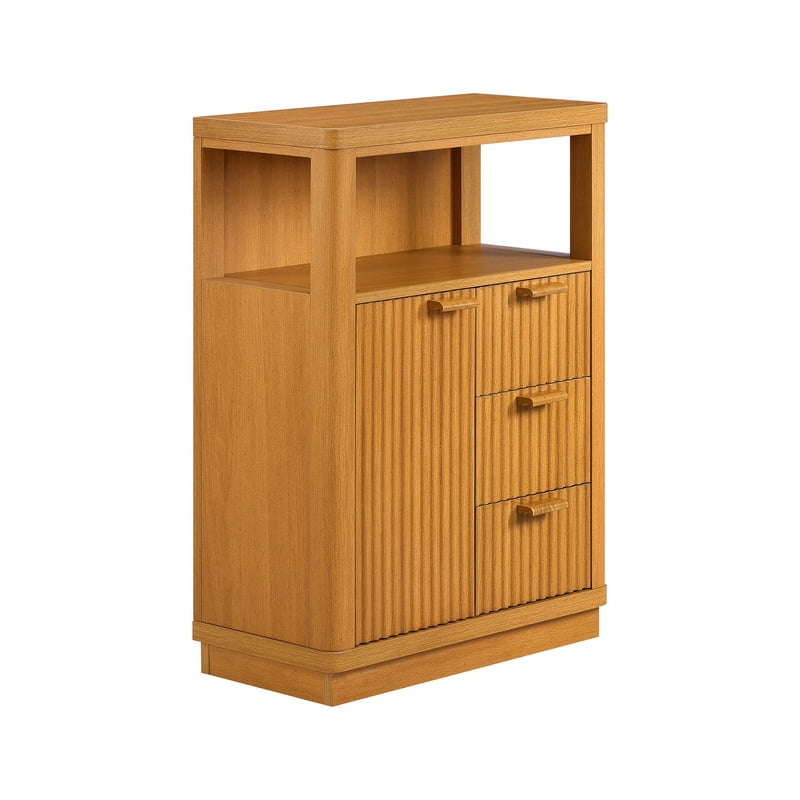 Vanity Storage Cabinet with Fluted Doors - Warm Honey Finish