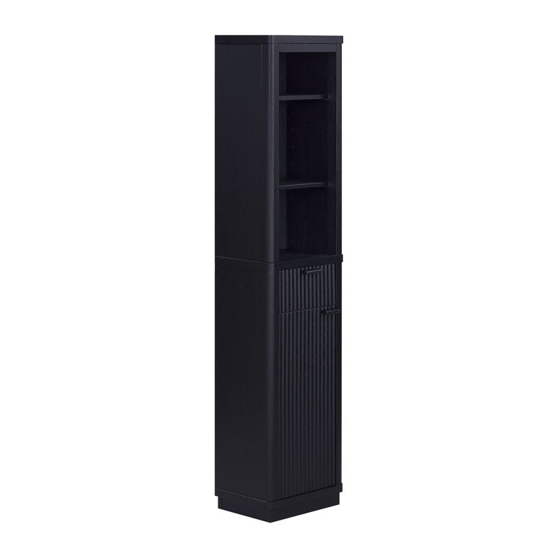 Beautiful Fluted Linen Storage Cabinet - Rich Black Finish, Tall Slim Design with Adjustable Shelves