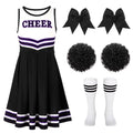 Girls Cheerleader Costume Outfit Set Black 9-10 Years - Party & Halloween