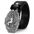 A-Black Slivery Horse Buckle Western Leather Belt for Men & Women 35-38 Inch Waist