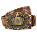 Bronze Cowboy Leather Belt for Men Women 35-38 Inch Waist Western Style Embossed Strap