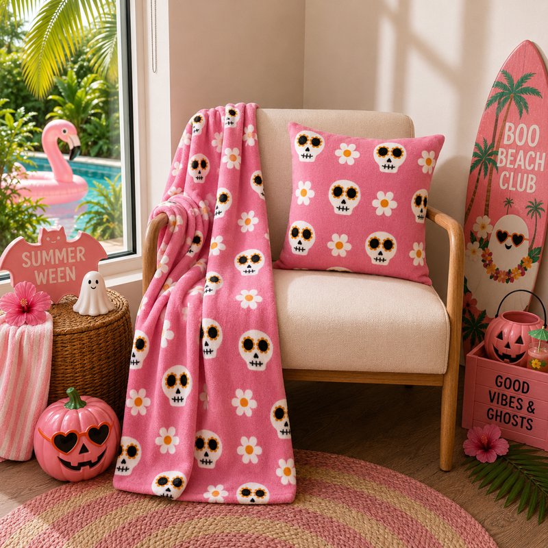 Daisy Skulls Oversized Plush Throw Blanket - Halloween Patio Decor, Cozy 50x60
