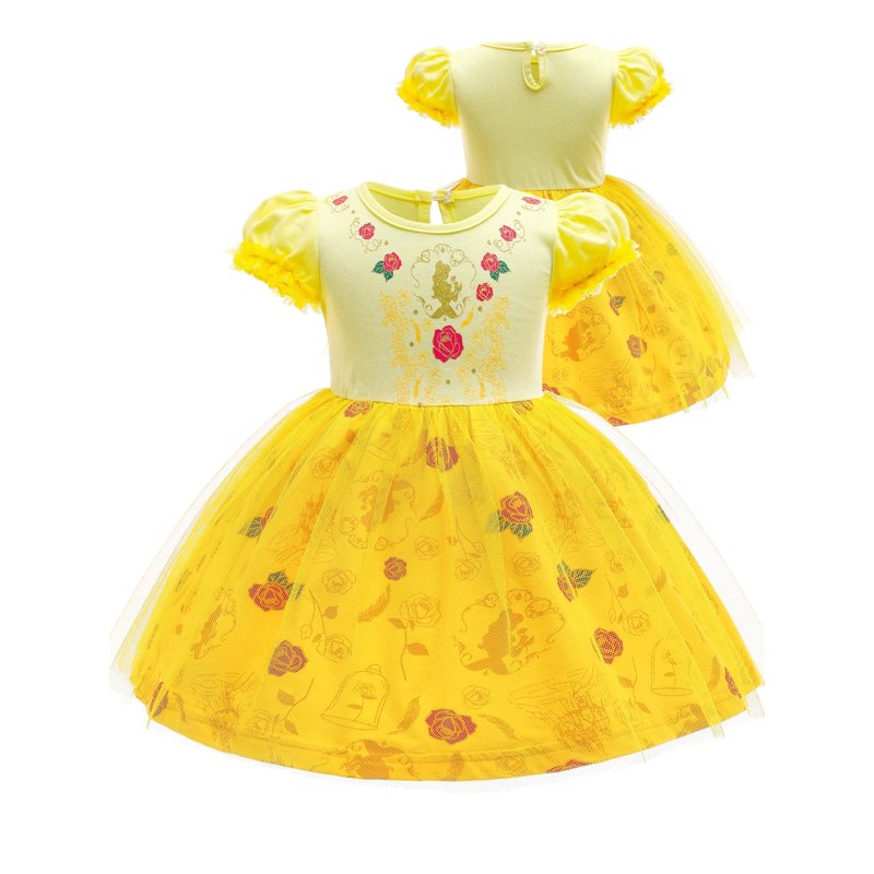 Toddler Girls Princess Tulle Dress Halloween Birthday Party Dress - Yellow 2-3T