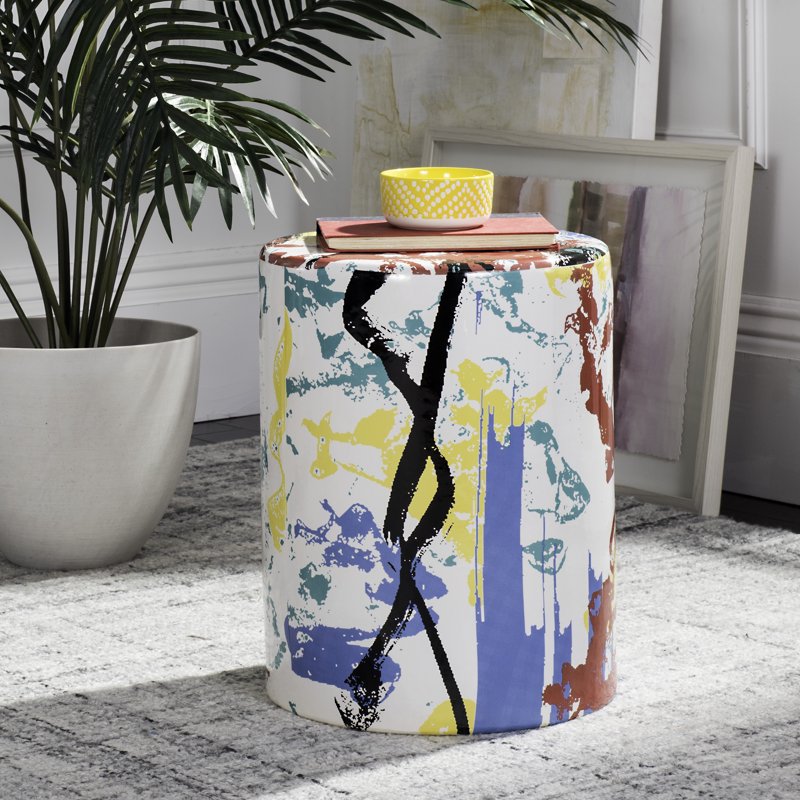 Abstract Indoor/Outdoor Garden Patio Stool - Glazed Ceramic