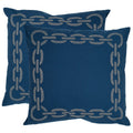 18x18 Navy Blue Geometric Pillow Set of 2 - Cotton Cover, Embroidered Border