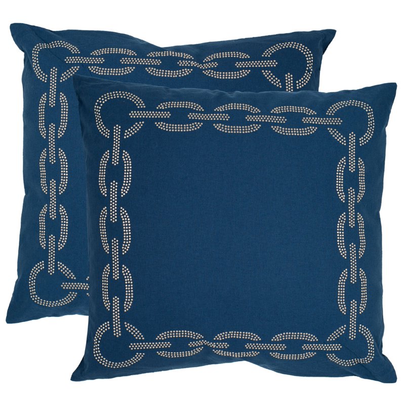 Geometric Pillow Set of 2 - 1'10 x 1'10 Square Blue Cushion