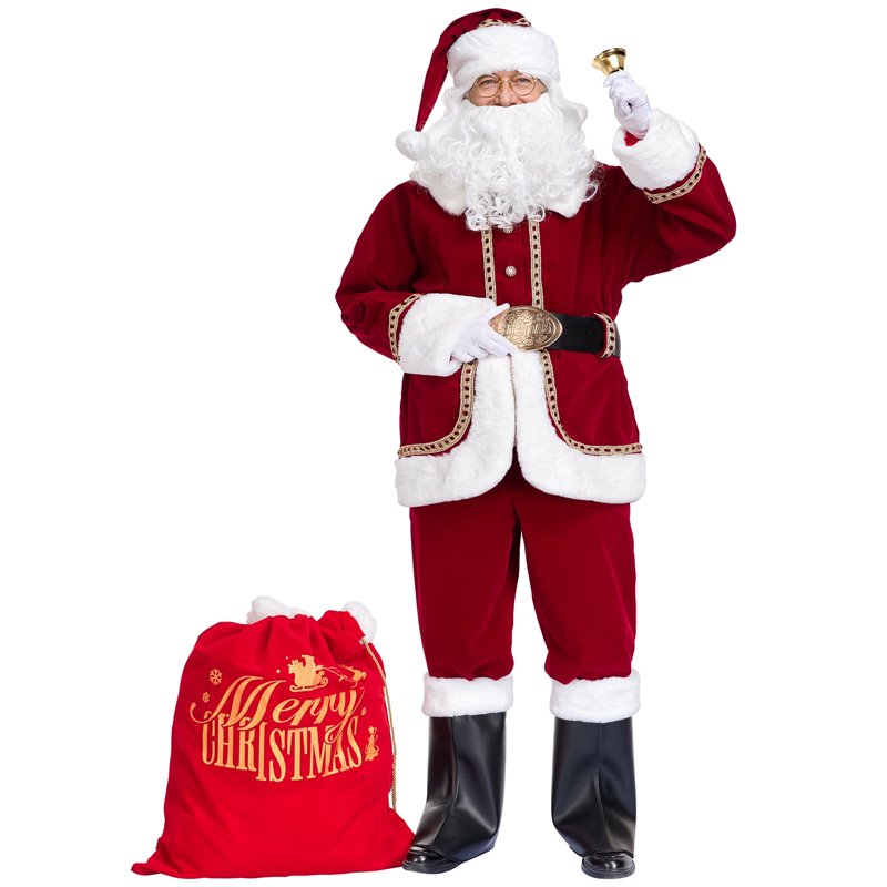 Adult Santa Claus Costume Set XL - 11pcs Deluxe Christmas Santa Suit