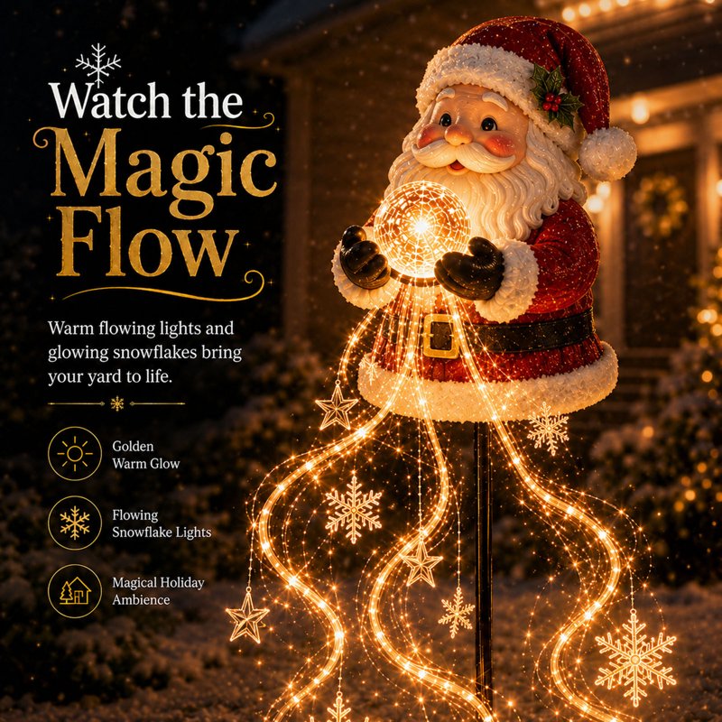Santa Claus Garden Stake Light with Flowing Snowflake LED Christmas Decor - Variation B2