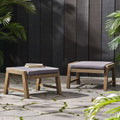 Acacia Wood Outdoor Ottoman Set with Cushions - Gray/Dark Gray