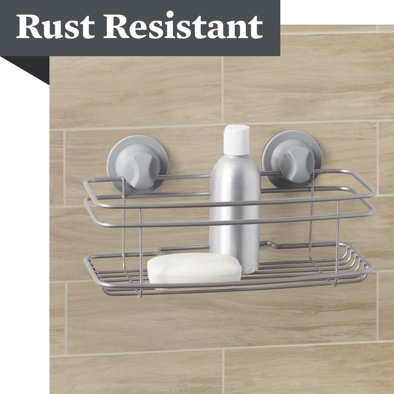 Power Grip Pro Shower Basket with 1 Shelf - Satin Nickel, Suction & Adhesive Mount - Regular Basket