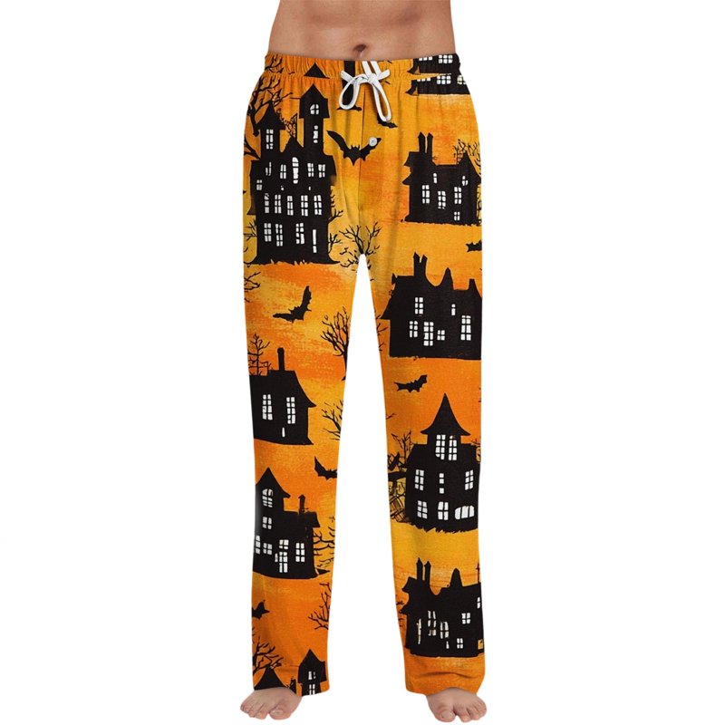 Men's Halloween Printed Pajama Bottoms - Orange XL Lounge Pants for Sleep & Relaxation