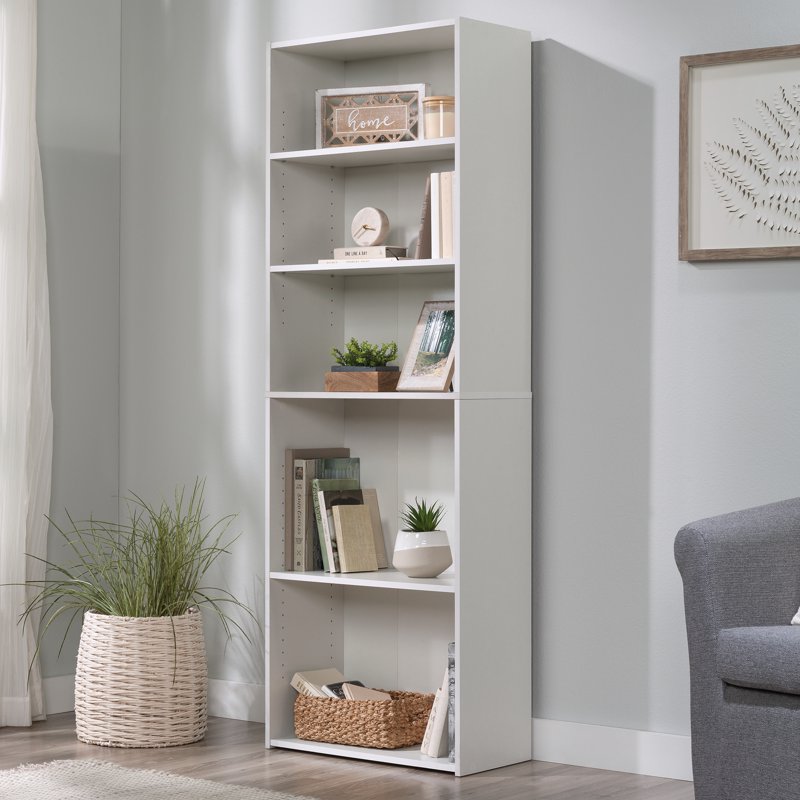 5-Shelf Bookcase in Soft White - Adjustable Shelves & Enclosed Back