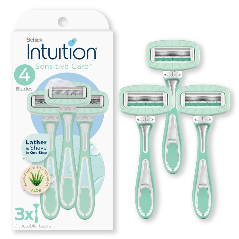 Sensitive Skin Disposable Razors for Women with Moisturizing Bar, 3 Count