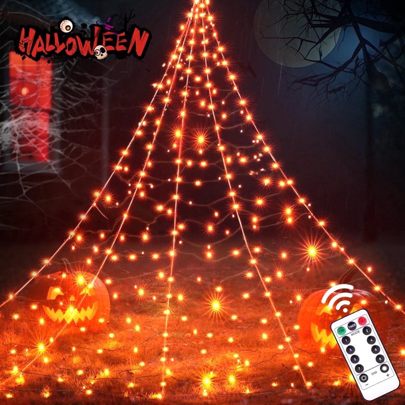 Halloween Spider Web Lights Outdoor 500 LED Orange & Purple Halloween Decorations