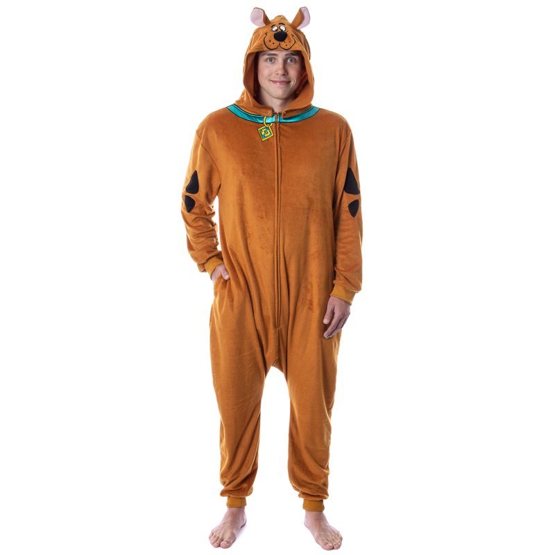 Men's Scooby-Doo Hooded Union Suit Pajama Sleepwear - Brown XXS/XS