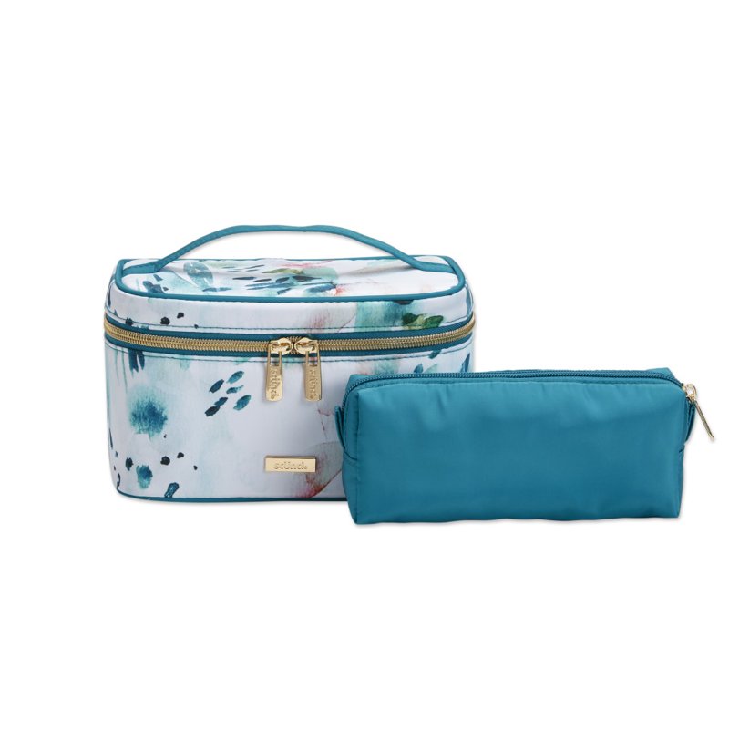 Floral Watercolor 2-Piece Train Case Set with Brush Case