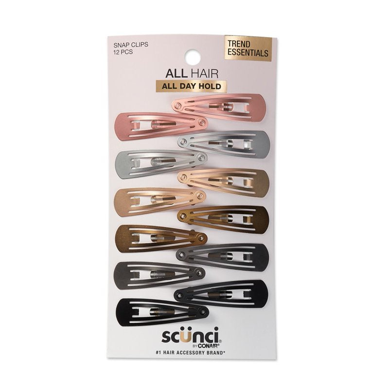 Metallic Contour Snap Hair Clips, 12-Pack Decorative Hair Accessories