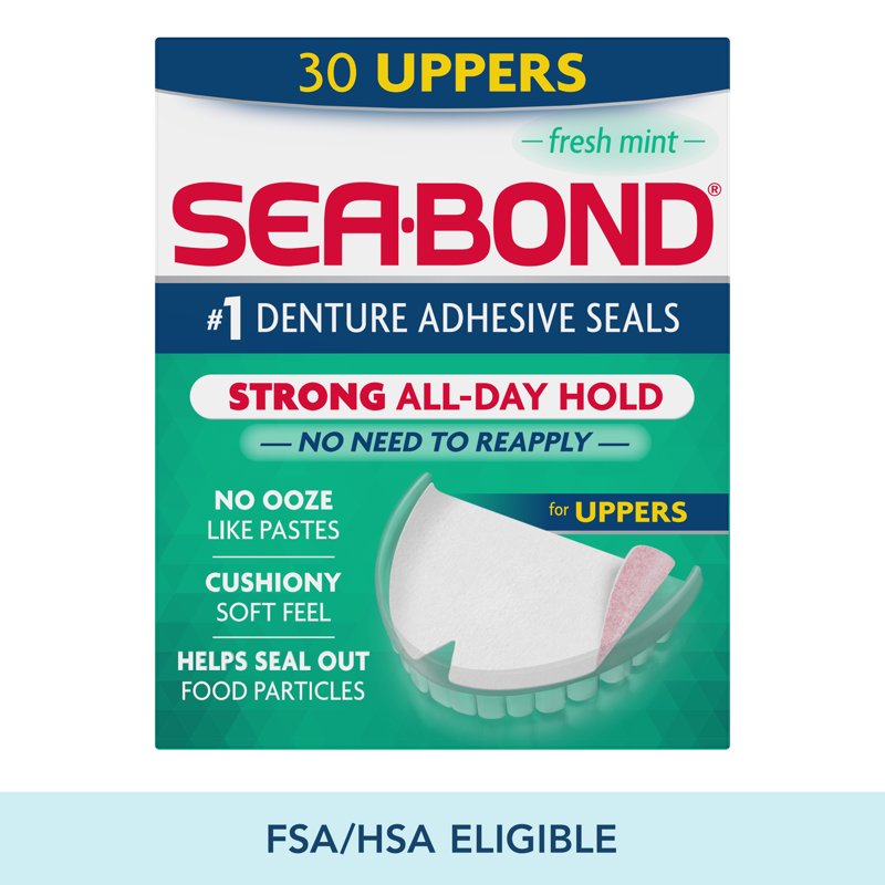 Denture Adhesive Seals, Zinc-Free Fresh Mint Cushioned Hold, 30 Count