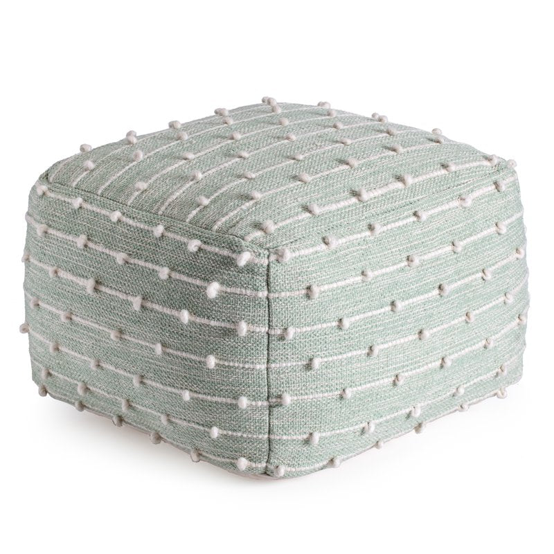 22-Inch Teal and Ivory Pouf Ottoman - Handmade, Durable, Versatile