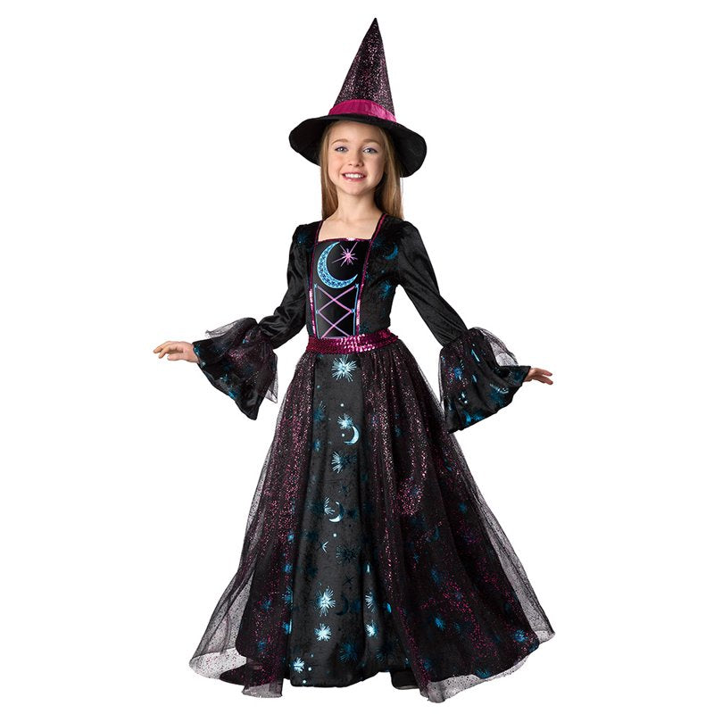 Girls Light Up Moonlight Witch Costume - Deluxe Dress & Hat, Size 8-10