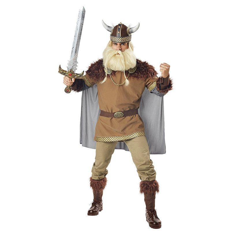 Men's Viking Costume Set with Helmet, Cape, Belt & Accessories - One Size