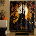Spooky Castle Halloween Shower Curtain Waterproof Bathroom Decor 72x72 with 12 Hooks - Orange Black