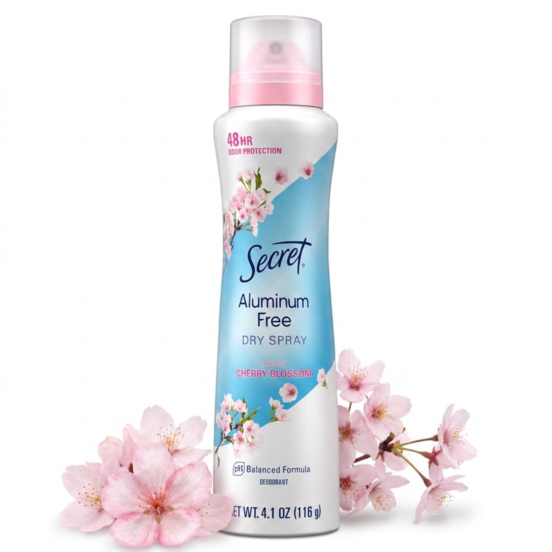 Aluminum Free Dry Spray Deodorant for Women, Cherry Blossom, 4.1 oz