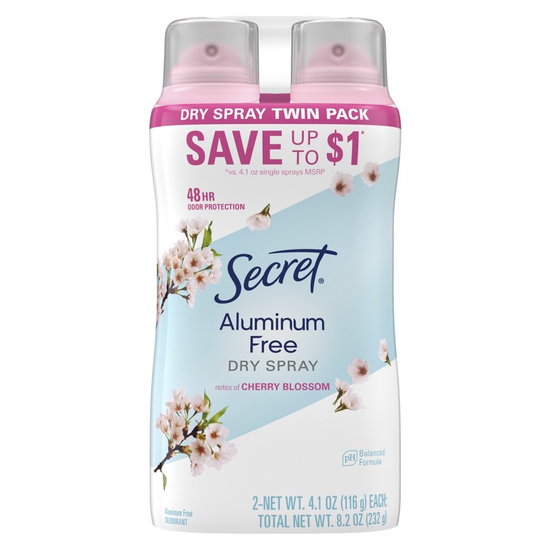 Aluminum-Free Dry Spray Deodorant for Women, Cherry Blossom, 4.1oz