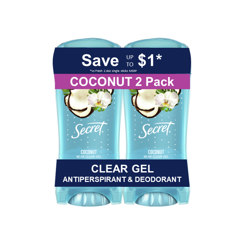 Clear Gel Antiperspirant and Deodorant for Women, Coconut Scent, 2.6 oz (2 Pack)