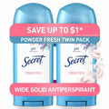 Solid Antiperspirant Deodorant for Women, Powder Fresh, 2.7 oz Twin Pack