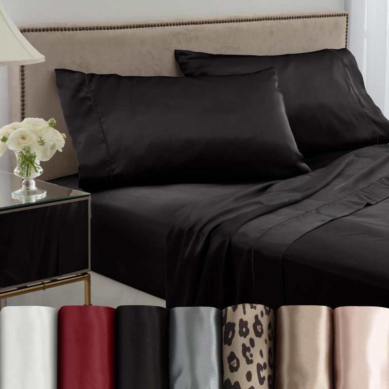King Black Satin Pillowcase Pair - Luxury Bed Accessory