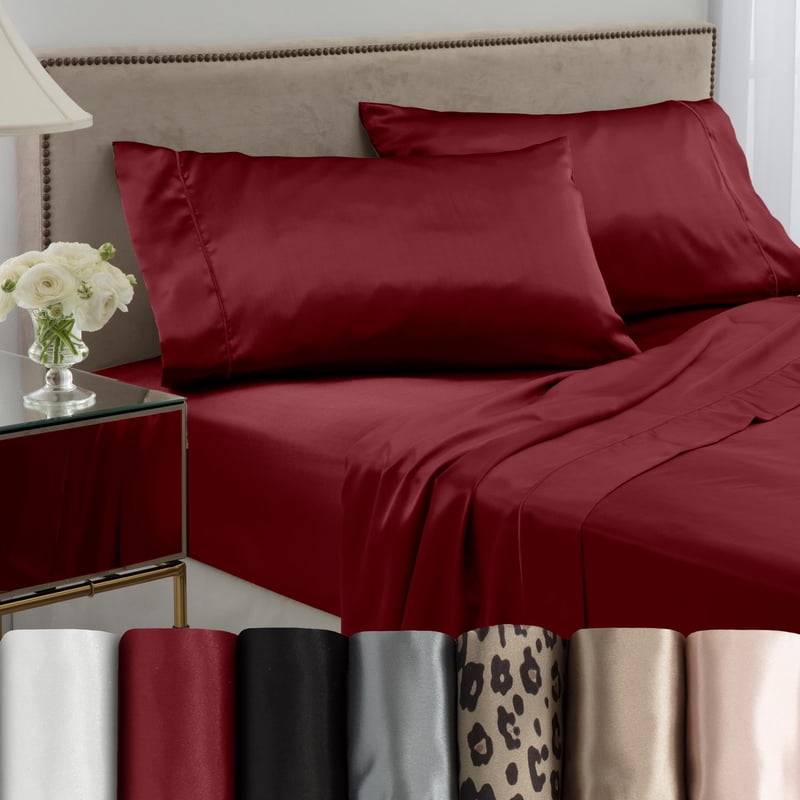 King Satin Sheet Set - Red, Silky Smooth Bed Sheets for Hair & Skin, All Season Luxury