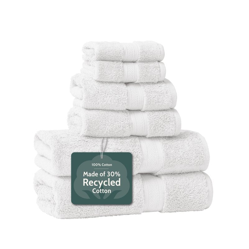 White Recycled Cotton Bath Towel Set - Ultra-Soft, 6-Piece Spa Towels