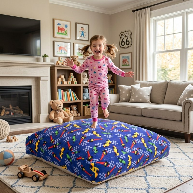 Sensory Crash Pad for Kids & Adults - 36" x 36" Blue Cars