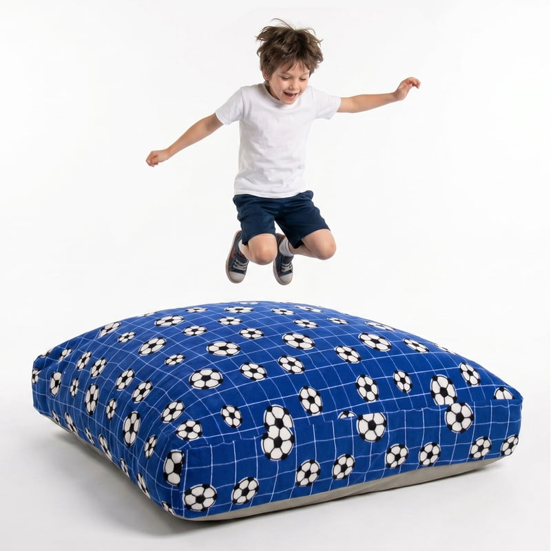 Sensory Crash Pad for Kids & Adults - 48" x 48" Blue+Black/White Football
