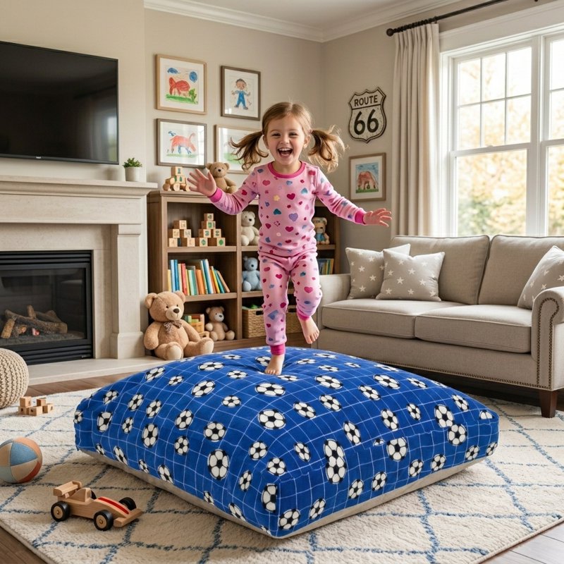 Sensory Crash Pad for Kids & Adults - 48" x 72", Blue+Black White Football