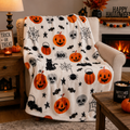 Halloween Boo Fuzzy Throw Blanket - Jack O'Lantern Spider Web Skull Black Cats Velvet Fleece - Serafina Home