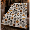 Halloween Throw Blanket - Haunted Plush Velour with Jack O Lanterns & Spiders - Haunted Fun