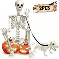 Halloween Skeleton Set – 2 Pcs Posable Human & Dog Skeleton Decorations Indoor Outdoor