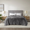 Electric Blanket Queen - Soft Polyester Heated Throw with Dual Controllers, Dark Grey