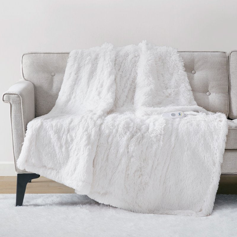 Ivory Serta Leena Shaggy Faux Fur Heated Throw Blanket 50x60 Inch