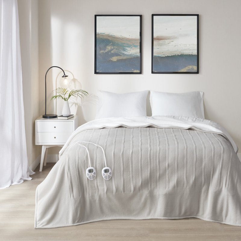 Serta Heated Blanket Queen Tan Fleece to Sherpa Electric Throw