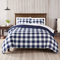 King Serta Simply Clean Bedding Set Navy Buffalo Check 7-Piece Bed in a Bag