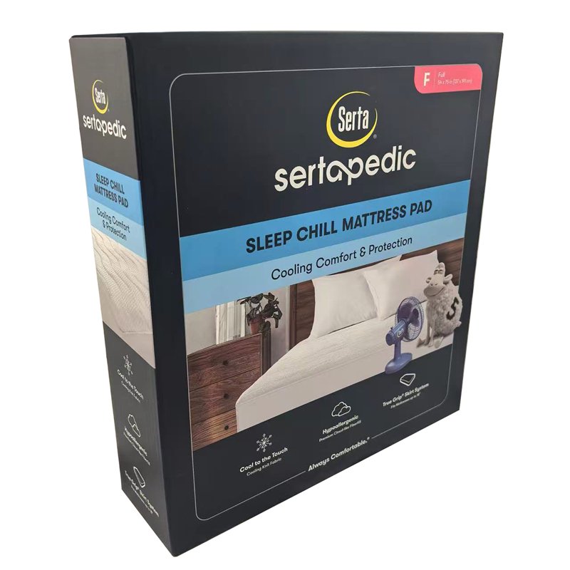 Serta Sleep Chill Cooling Mattress Pad - Full Size, Hypoallergenic, Stay-In-Place Fit