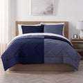 King Dark Blue Cooling Supersoft Reversible Bedding Bed Set - 7 Pieces