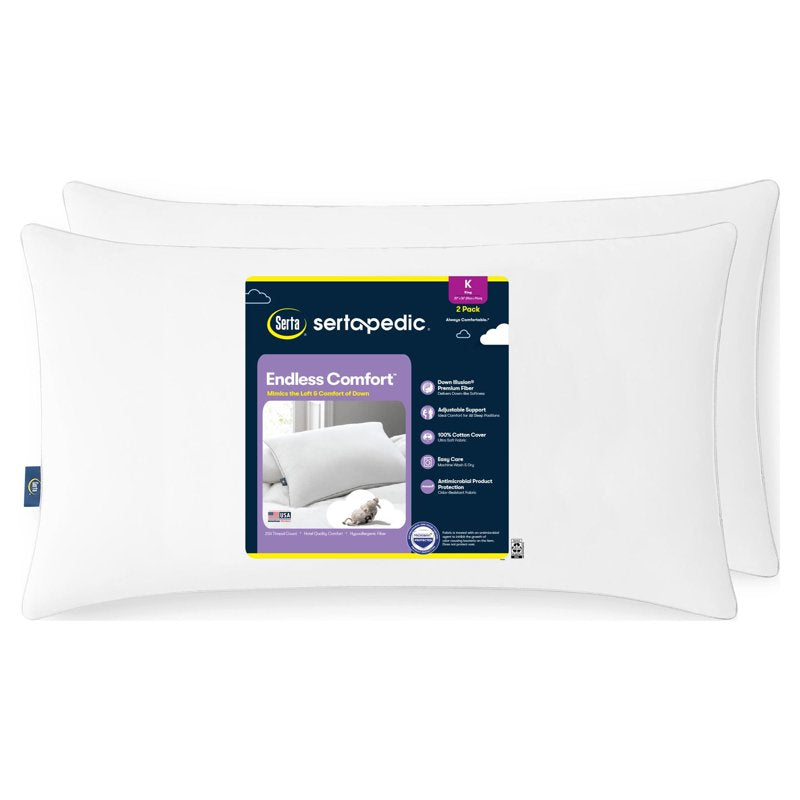 King Bed Pillow 2 Pack - Endless Comfort Down Illusion Support, Hypoallergenic