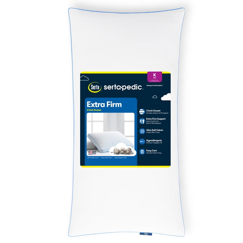 Extra Firm King Bed Pillow - Hypoallergenic Support with Microban - Single