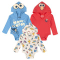 Baby Cosplay Bodysuits 3 Pack - Sesame Street Elmo Cookie Monster Big Bird 12 Months Blue Cream Red